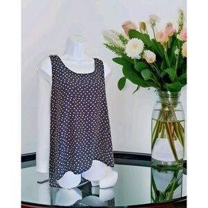 Passport Cami Tank M Navy Blue Polka Dot Print Strappy Back Airy Summer Top